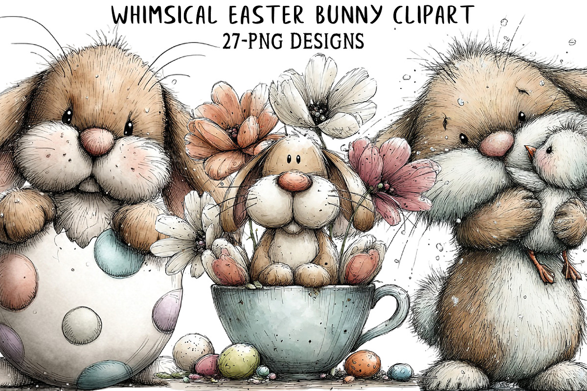 Whimsical Easter Bunny Clipart, an Illustration by Daily.Designs (Photo 1 of 7)