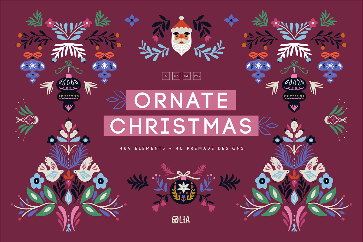 Ornate Christmas | floral clipart, an Illustration by Olia (Photo 1 of 14)
