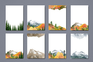 Watercolor Fall Mountain Clipart