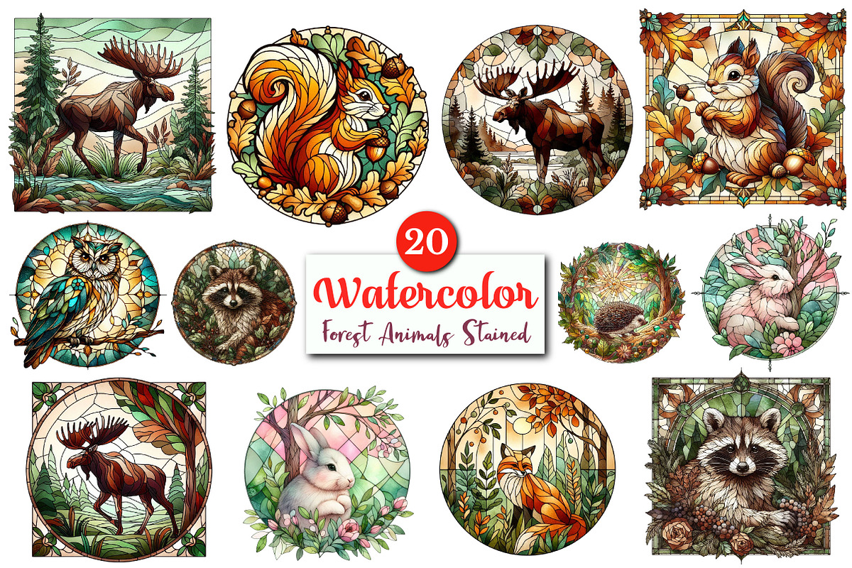 Forest Animals Stained Glass Clipart, a Graphic by CitraGraphics (Photo 1 of 4)
