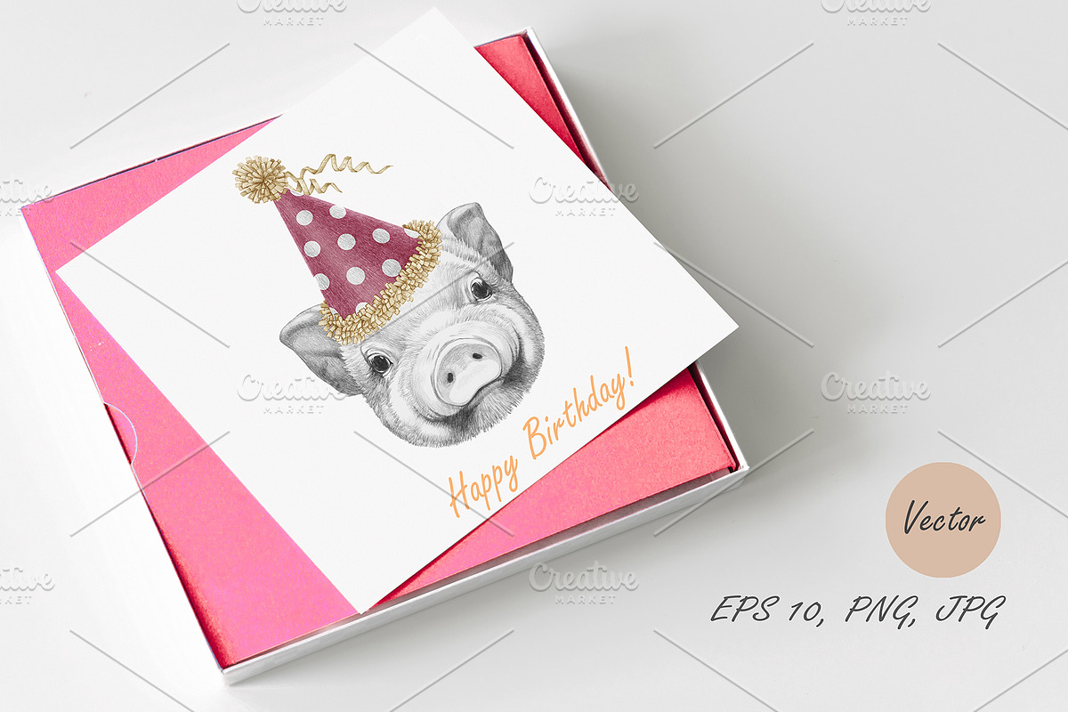 Piglet / Greeting Card, an Animal Illustration by Victoria_Novak (Photo 2 of 2)