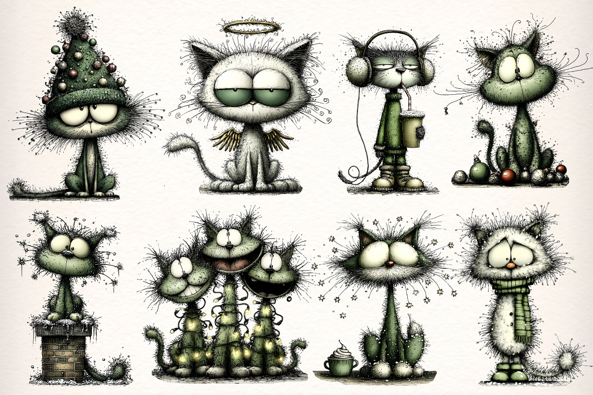 Quirky Christmas Cats Clipart Bundle, an Illustration by Dream Creation (Photo 3 of 9)