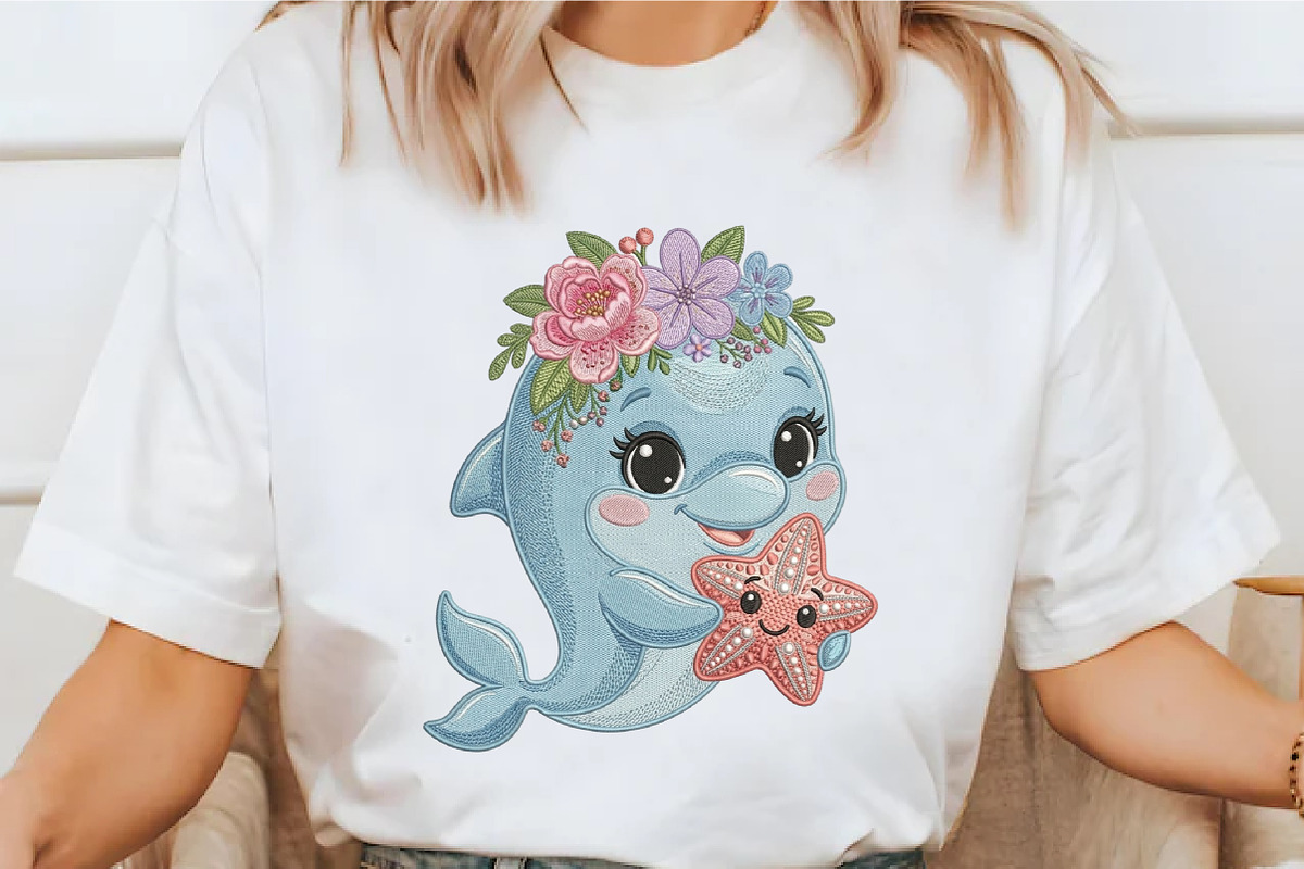 Cute Dolphin Embroidery Design, an Illustration by designcity5 (Photo 2 of 4)