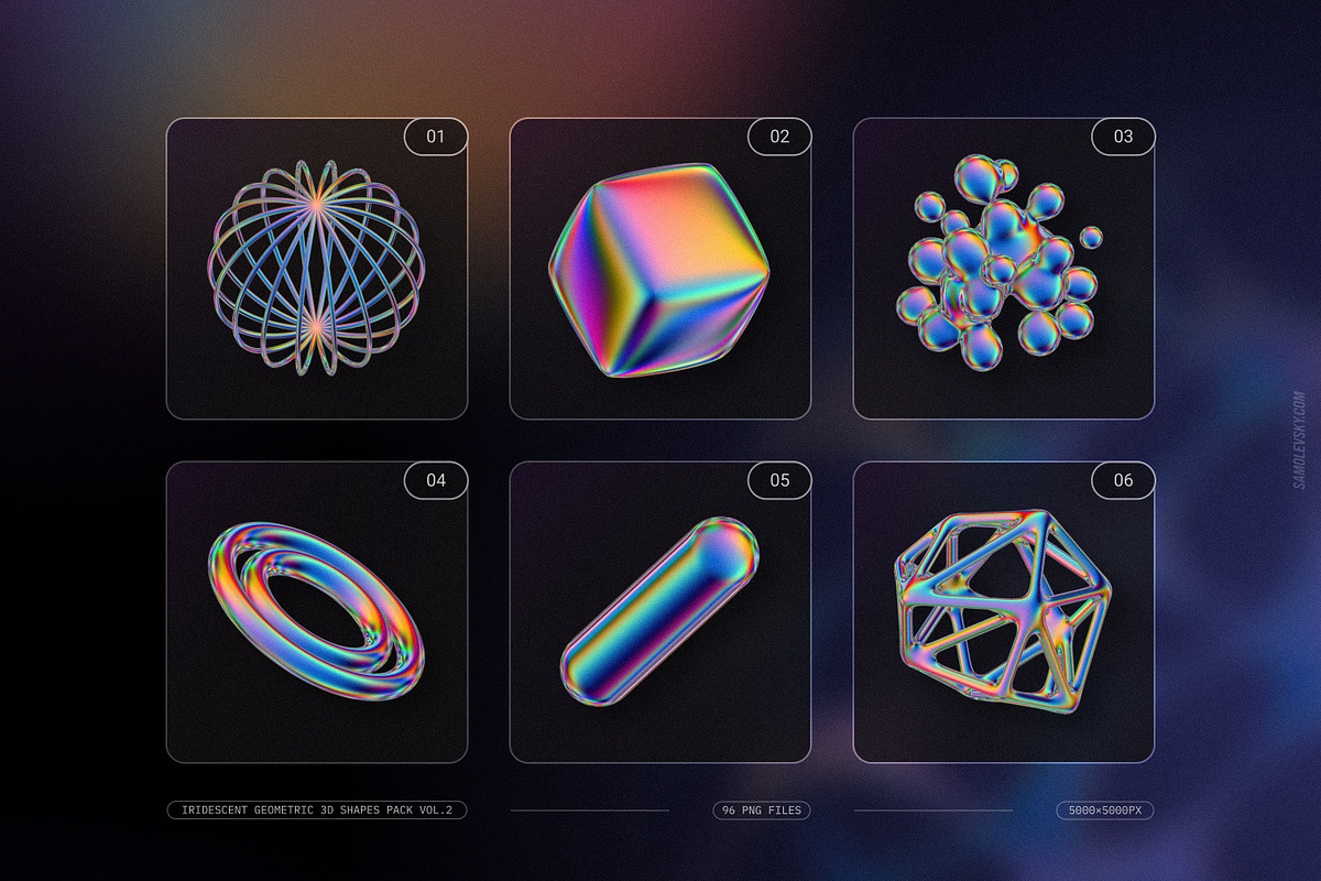 Iridescent Geometric 3D Shapes vol.2, an Object Graphic by Samolevsky (Photo 3 of 23)