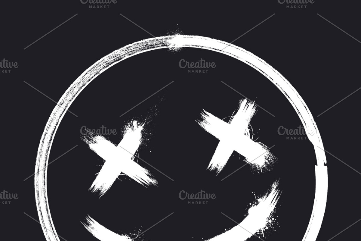 Grunge Smile Face. Halloween Sticker, an Emoji Icon by Black White Mouse Design