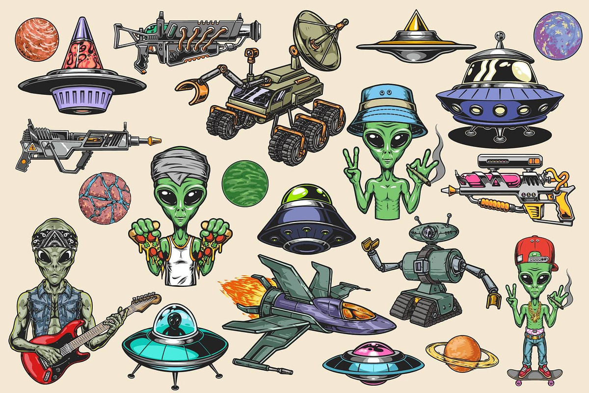 UFO illustrations, a Branding & Logo Template by DGIM studio (Photo 1 of 5)