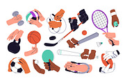 Hands holding sports equipment set, a Sport Illustration by PaperTrident (Thumbnail 1 of 7)