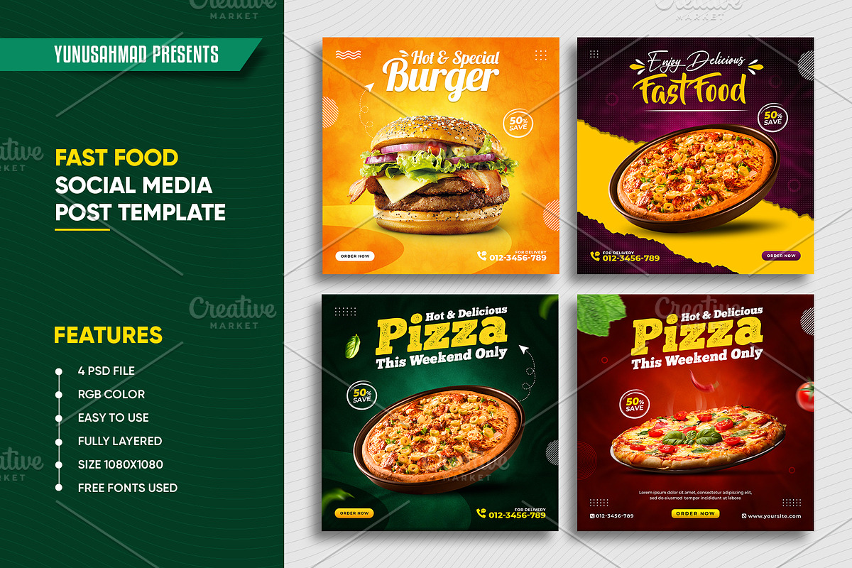 Fast Food Instagram Post Template, a Social Media Template by Yunus Ahmad (Photo 1 of 5)