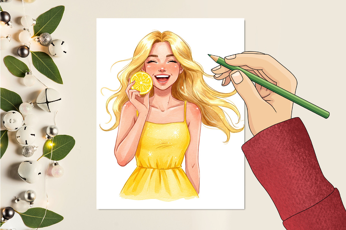Summer Lemon Woman Clipart, an Illustration by RobertsArt (Photo 4 of 7)