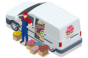 Flower delivery van with courier and, a Transportation Illustration by Golden Sikorka (Thumbnail 1 of 3)