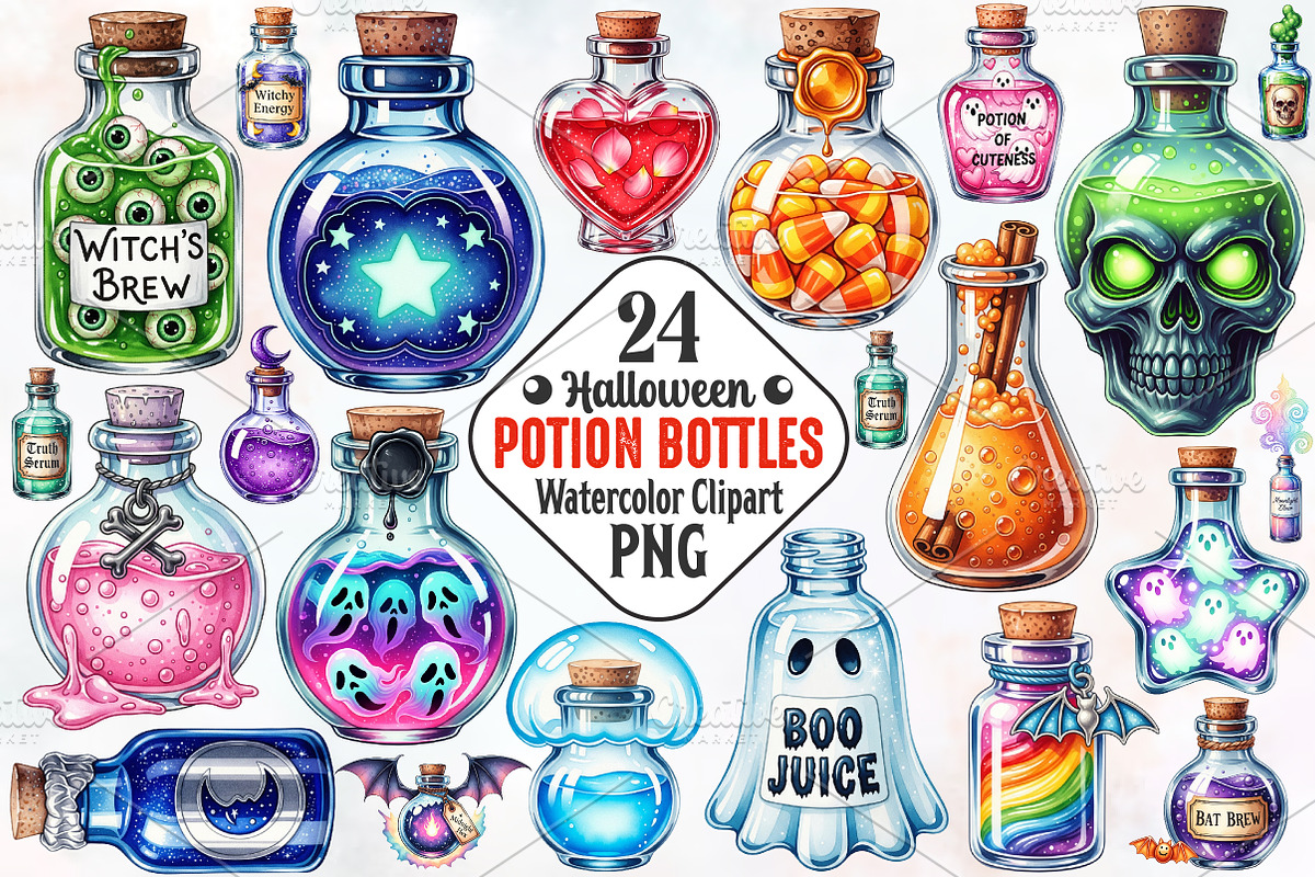 Halloween Potion Bottles Sublimation, an Illustration by RobertsArt (Photo 1 of 7)