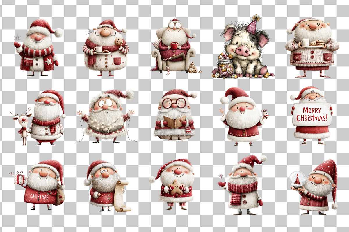Cute Santa Claus PNG Clipart Bundle, a Seasonal Illustration by Nicolle's Colorful Art (Photo 3 of 6)
