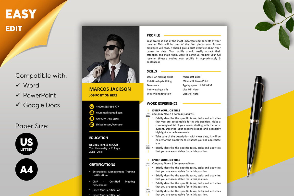 ATS Resume CV Word & Google Docs 22, a Resume Template by MrCam Template Resume|CV (Photo 1 of 8)
