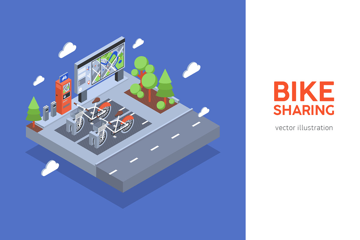 Bike sharing illustration and banner, a Transportation Illustration by Good Studio (Photo 1 of 3)