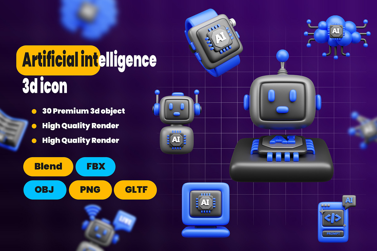 Artificial intelligence 3d Icon Pack, an Object 3D Model by Ui Stock (Photo 5 of 6)