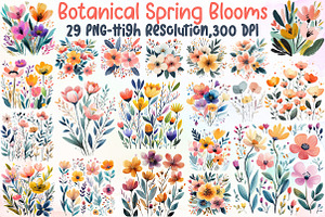 Watercolor Botanical Spring Blooms, an Illustration by Sublimation Artist