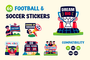 Football and Soccer Stickers, an Emoji Icon by Creative Stall