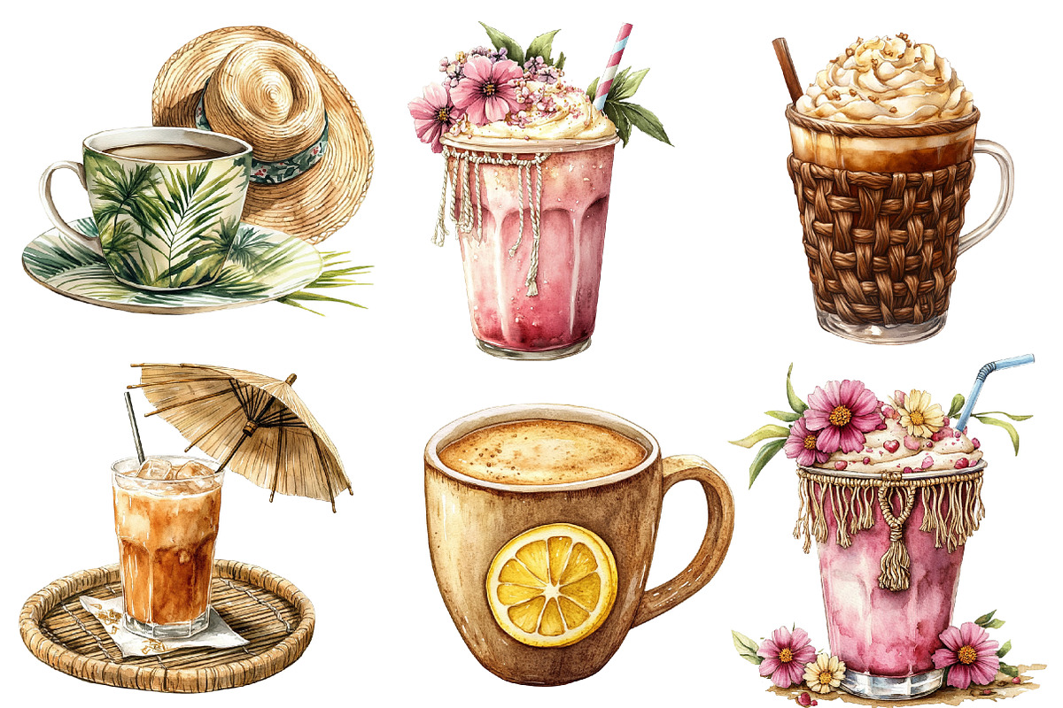 Boho Summer Coffee Time Clipart, an Illustration by Designworld (Photo 3 of 5)
