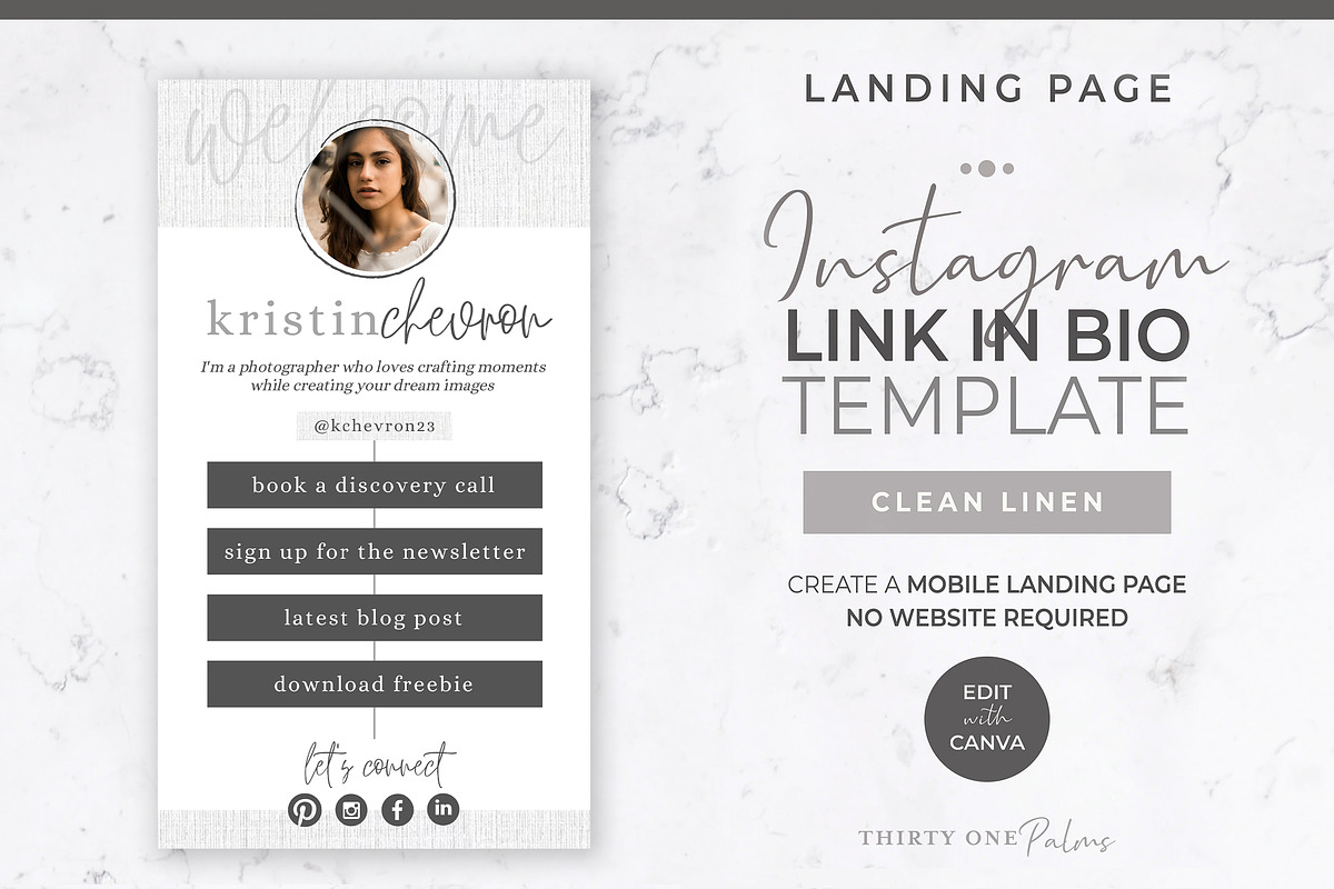 Instagram Link in Bio Page for Canva, a Social Media Template by Thirty One Palms Studio (Photo 1 of 6)