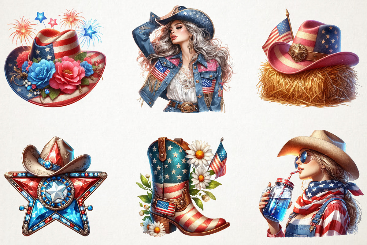 Patriotic Cowgirl Sublimation, an Illustration by RobertsArt (Photo 2 of 7)