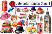 Watercolor London Clipart, an Illustration by Design Market (Thumbnail 1 of 3)