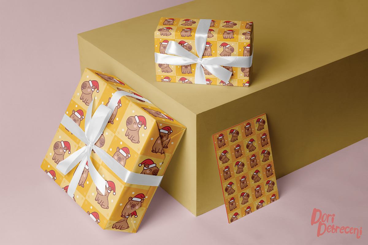 Capybara Christmas Wrapping Paper, an Illustration by Dori Debreceni draws (Photo 2 of 4)