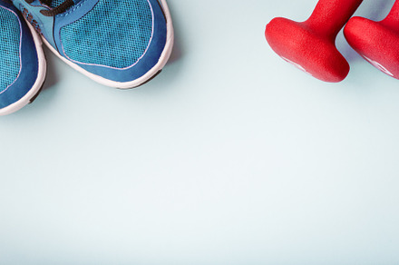 Sneakers and dumbbells on the solid, a Sports & Recreation Photo by Kate Molchanova