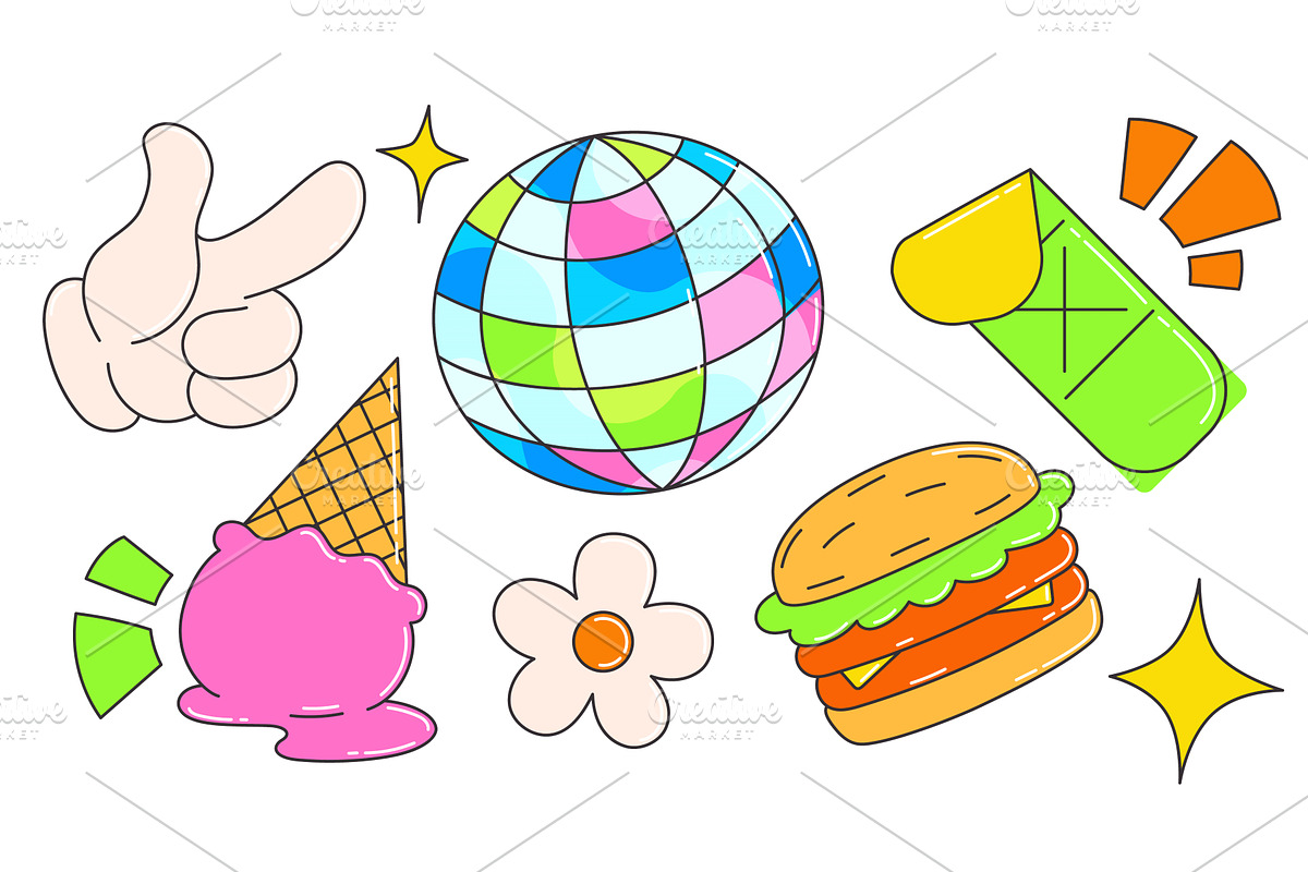 Groovy disco icons in retro peace, an Object Illustration by art PVP - market