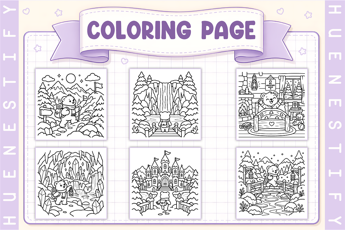 Bear Winter Journey Coloring Book, a Seasonal Illustration by HueNestify (Photo 3 of 4)