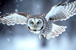 Beautiful owl flying with outstretched wings, an Animal Photo by AlyaAnd
