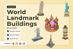 World Landmark Building 3D Icon Pack, an Education Illustration by twinstd