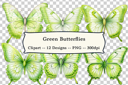 12 Green Butterflies Clipart