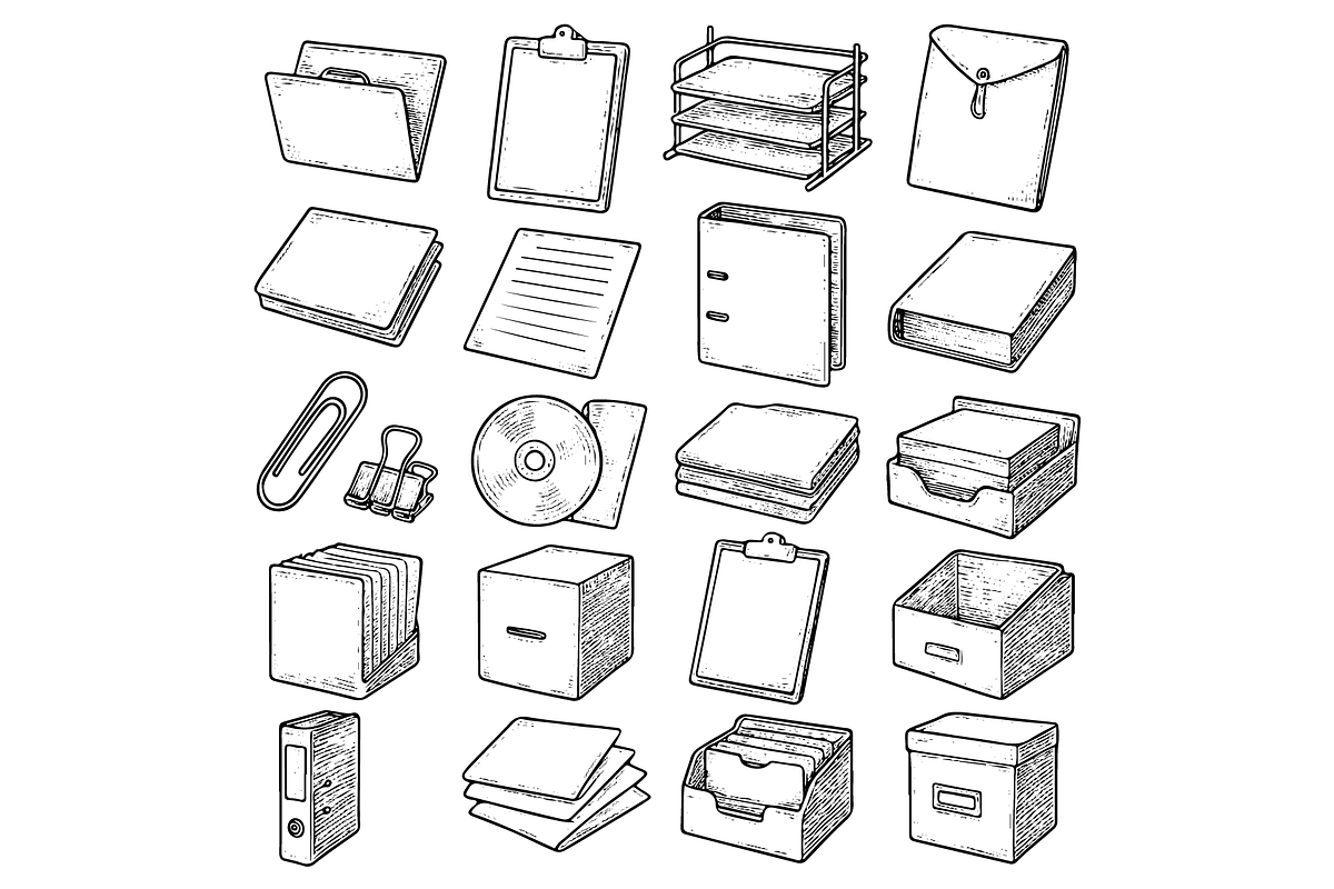 Document Tools Illustrated Set, an Object Graphic by nikagraphic