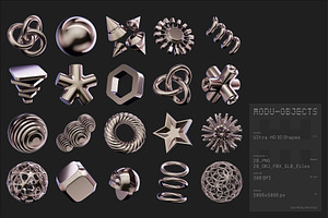 20 Geometric Chrome 3D Shapes V.01