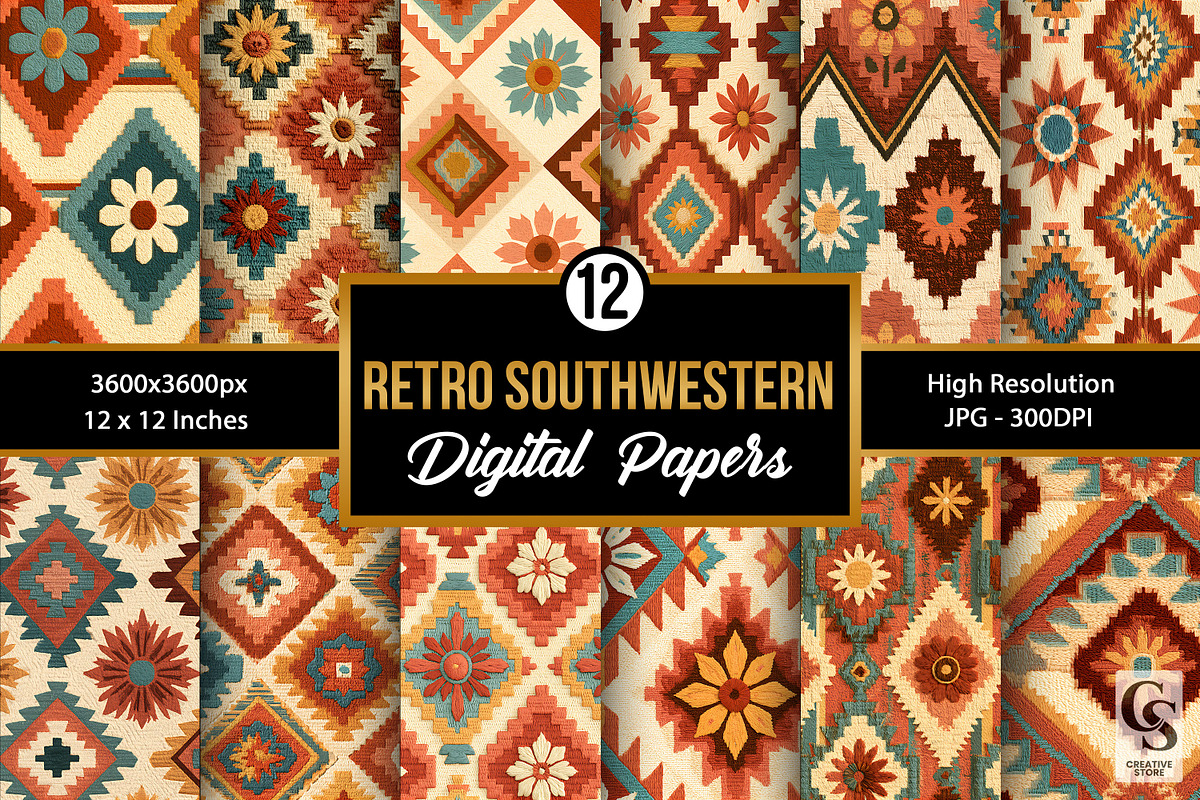 Retro Southwest Seamless Patterns, a Pattern Graphic by Creative Store (Photo 1 of 5)