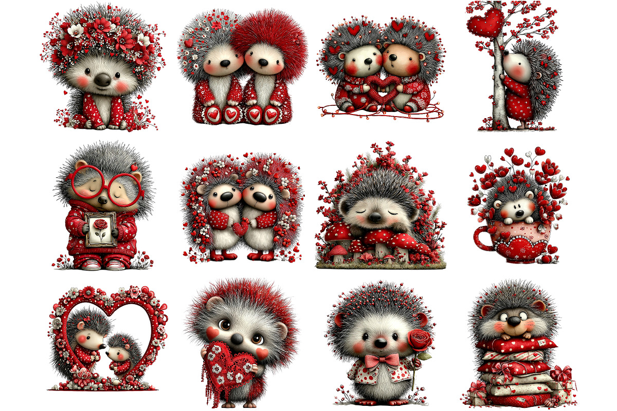 Whimsical Valentine Hedgehog Clipart, an Illustration by DreamArtGraphic (Photo 2 of 4)