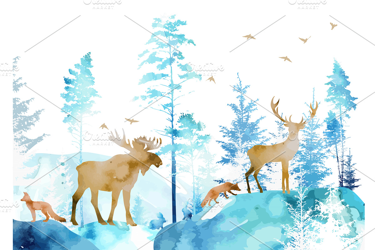 Winter snowy forest. Different, an Animal Illustration by Nenahliadava Design