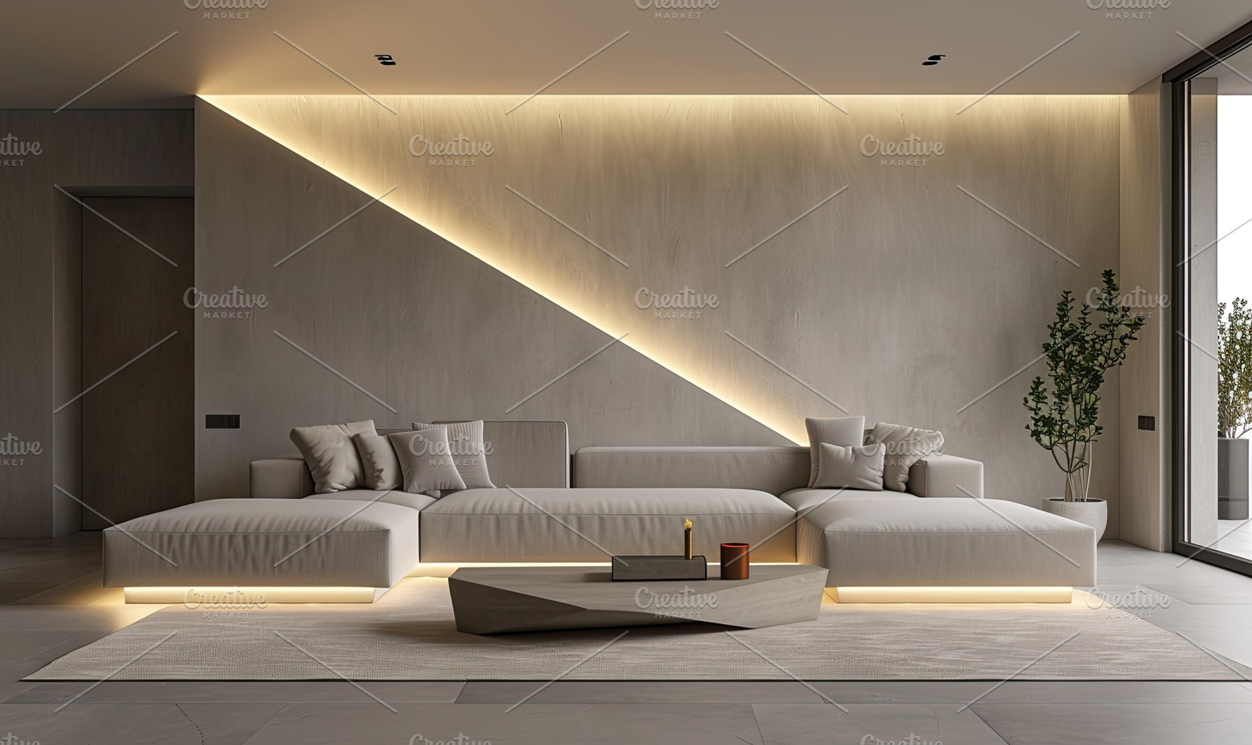 Minimalist living room that also cat, a Photo by LOGOCREATIVE