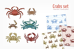 Crabs set + seamless patterns, an Animal Illustration by Good Studio
