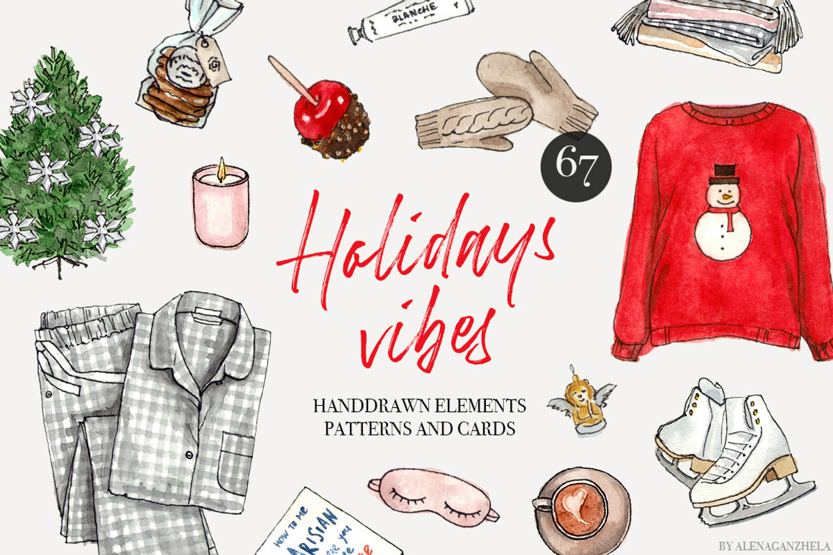 Holidays vibes - Christmas set, a Seasonal Illustration by alenaganzhela (Photo 1 of 8)