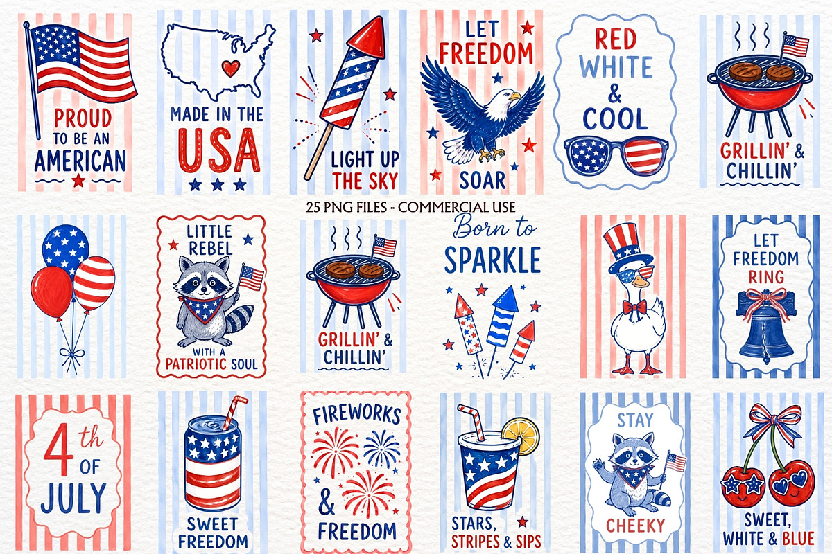 Independence Day 4th of July Clipart, a Seasonal Illustration by SugarCloudStudioArt (Photo 1 of 4)