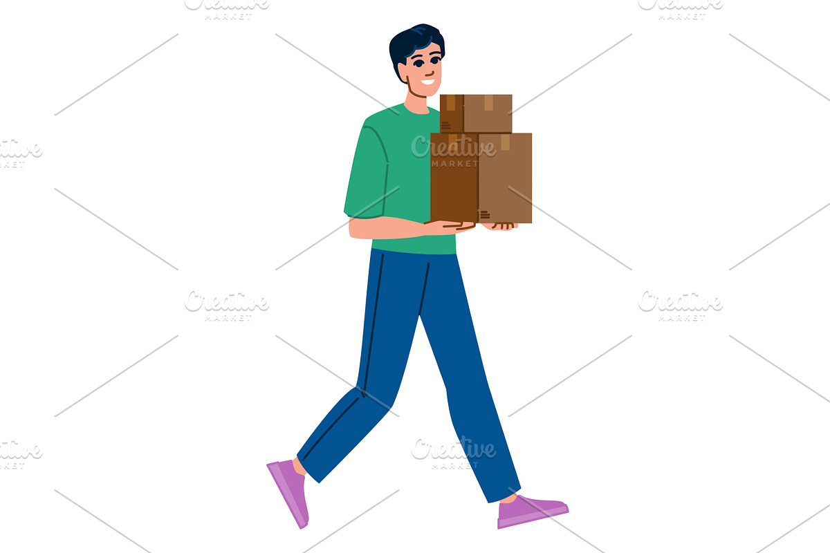 Delivery man holding cardboard boxes, a Transportation Illustration by pikepicture