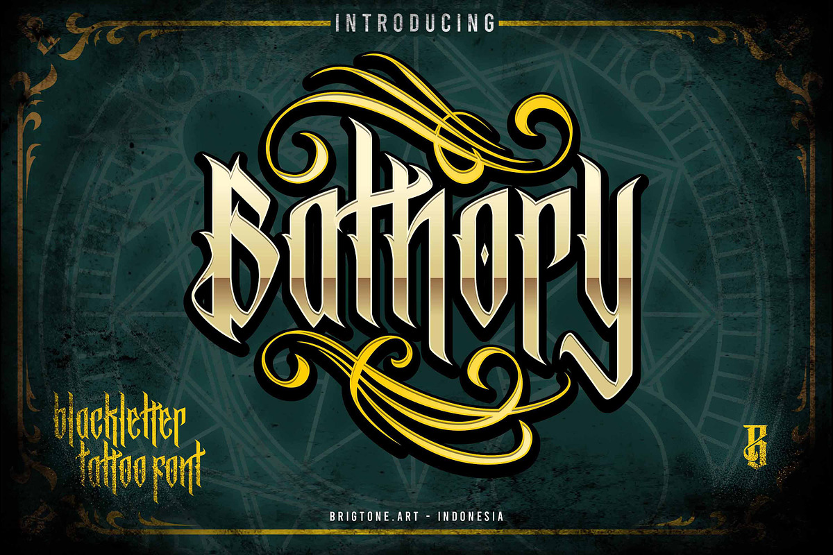 Bathory - Blackletter font, a Blackletter Font by Brightone (Photo 1 of 6)
