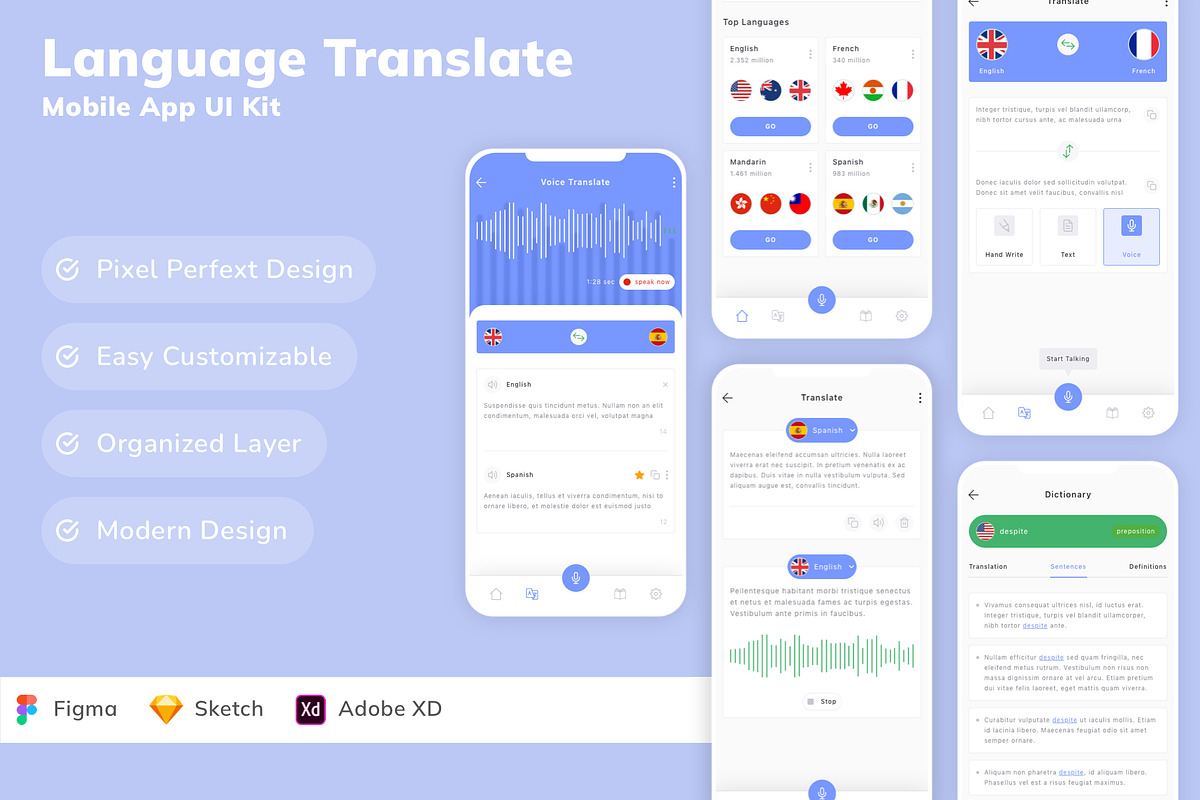 Language Translate Mobile App UI Kit, an UI Kit Template by Betush