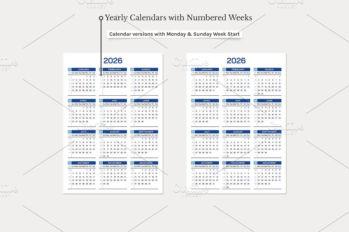 2026 2030 Printable Yearly Calendars, a Print Template by jessicamdesign (Photo 2 of 4)