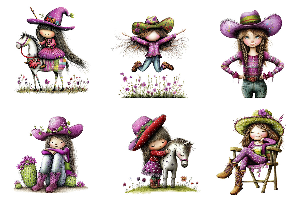 Whimsical Summer Western Girl Clipar, an Illustration by designcity5 (Photo 2 of 5)