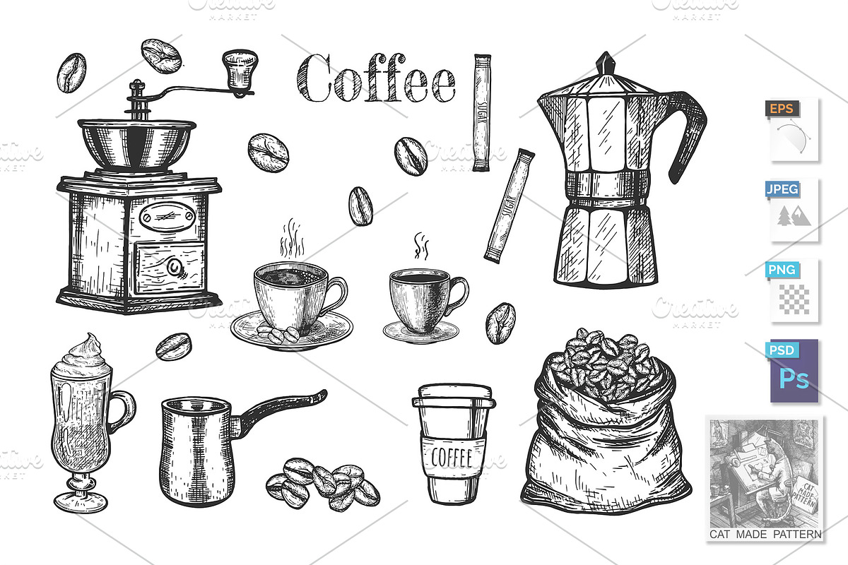 Coffee objects set to make and drink, an Object Graphic by CatMadePattern