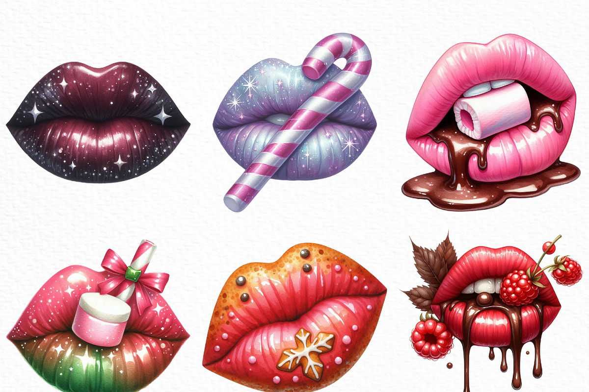 Christmas Lips Clipart Sublimation, an Illustration by Craft Nest (Photo 2 of 6)