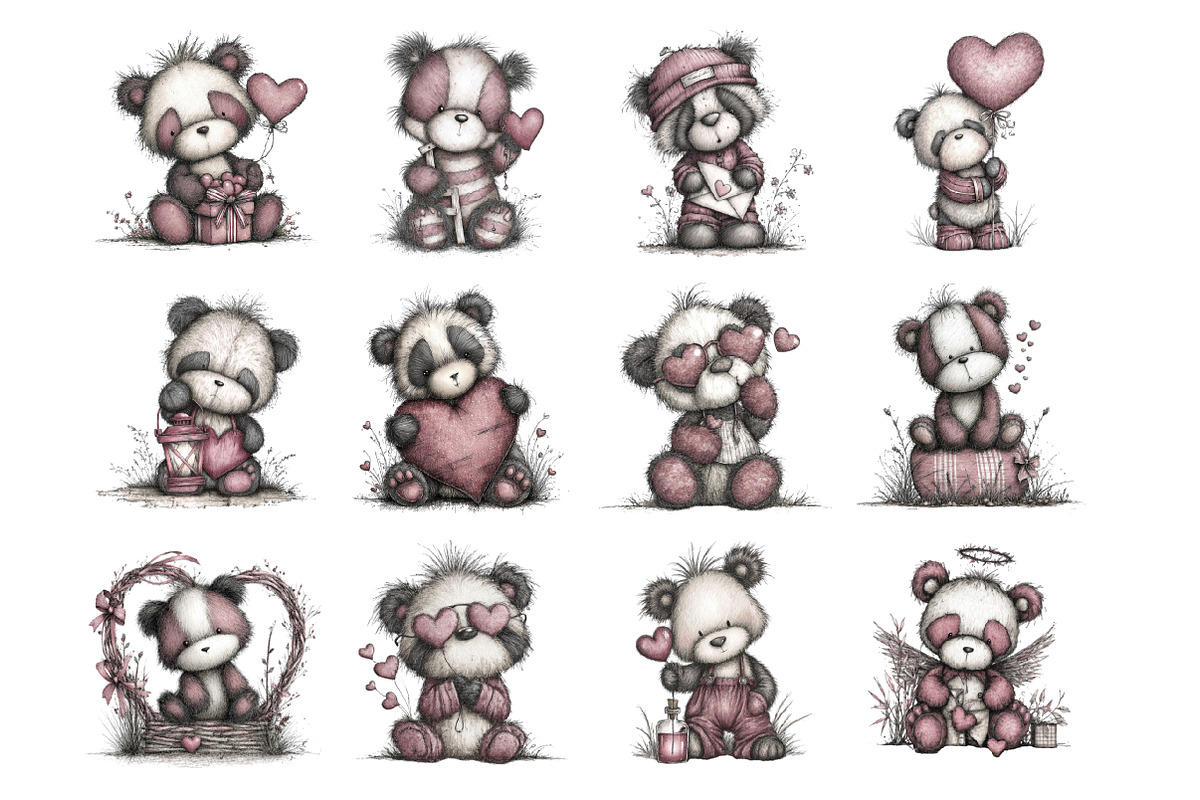 Quirky Valentines Panda Clipart, an Illustration by Design Market (Photo 2 of 3)