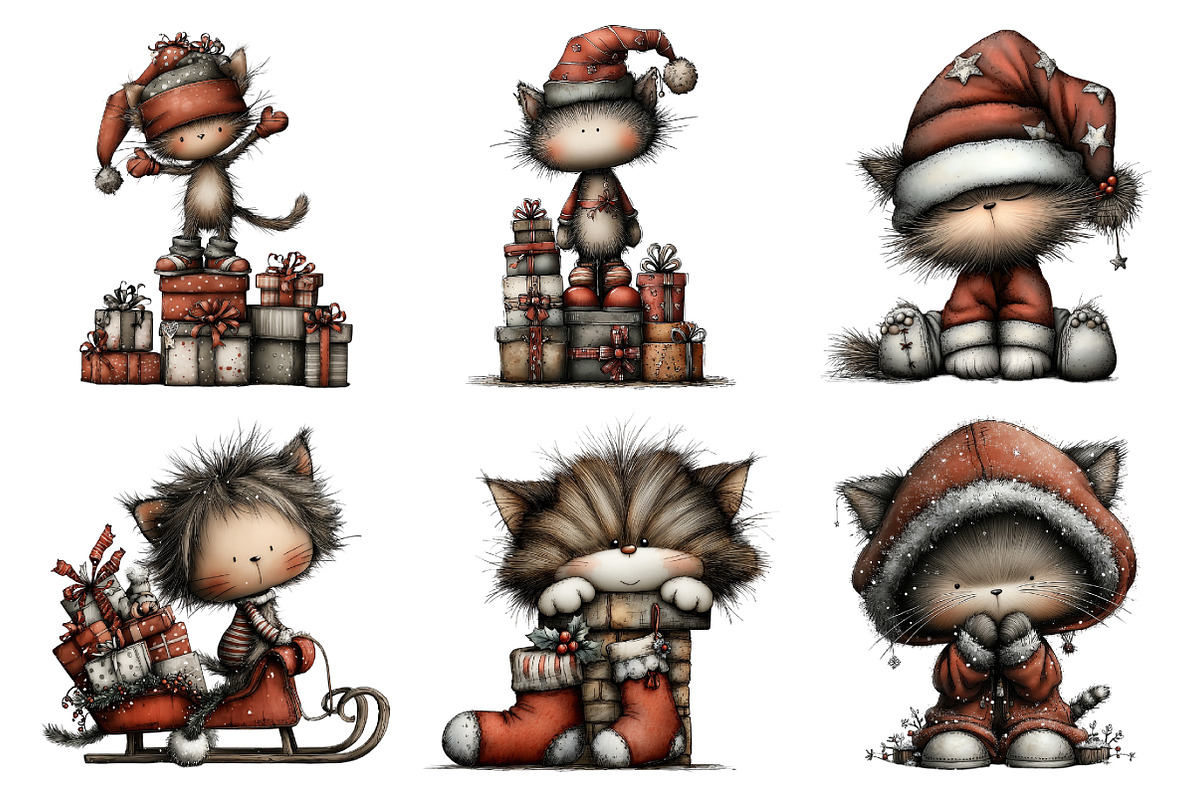 Watercolor Christmas Cat Clipart, an Illustration by Daily.Designs (Photo 4 of 5)